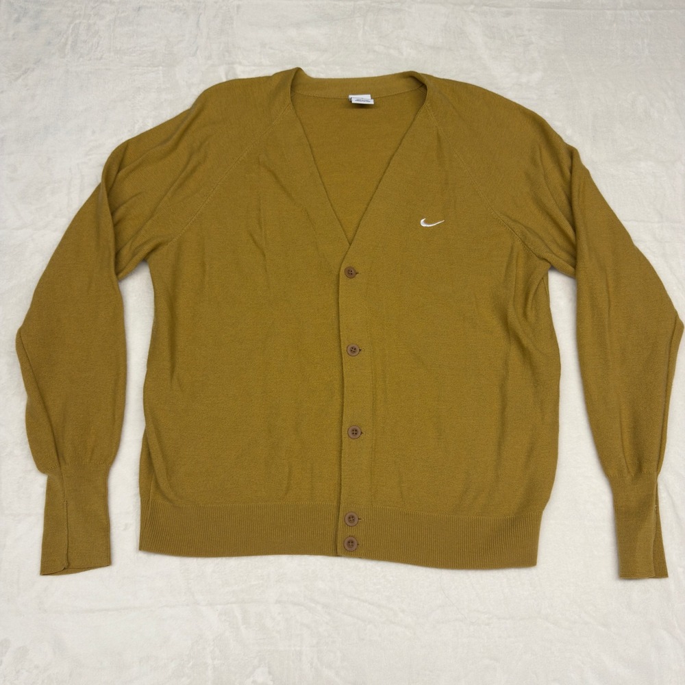 Nike SB Cardigan Sweater Mens L Mustard Wool Blend Skater 90s Grunge Kurt Cobain